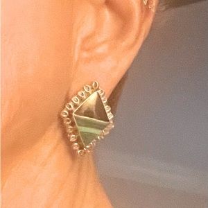 Malachite and obsidian in sterling silver oblong frame earring